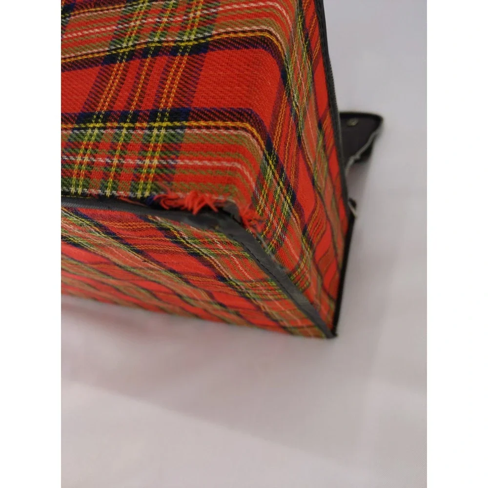Vintage‎ 60s/70s Suitcase Red Plaid Folding Collapsible Travel Bag Carry On